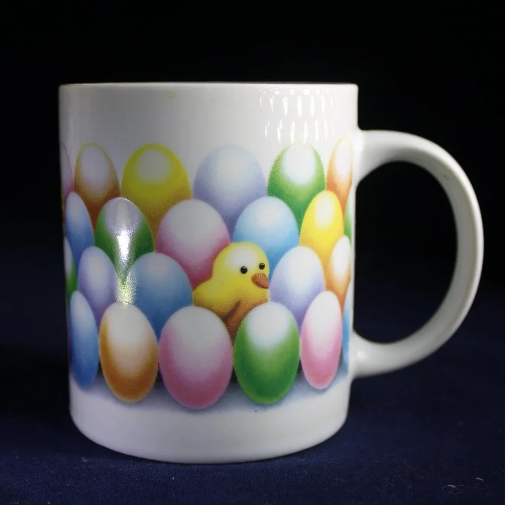 Chicks Play Hide-&-Seek Among Dyed Eggs on Colorful Easter Mug by Houston Foods - Picture 2 of 4